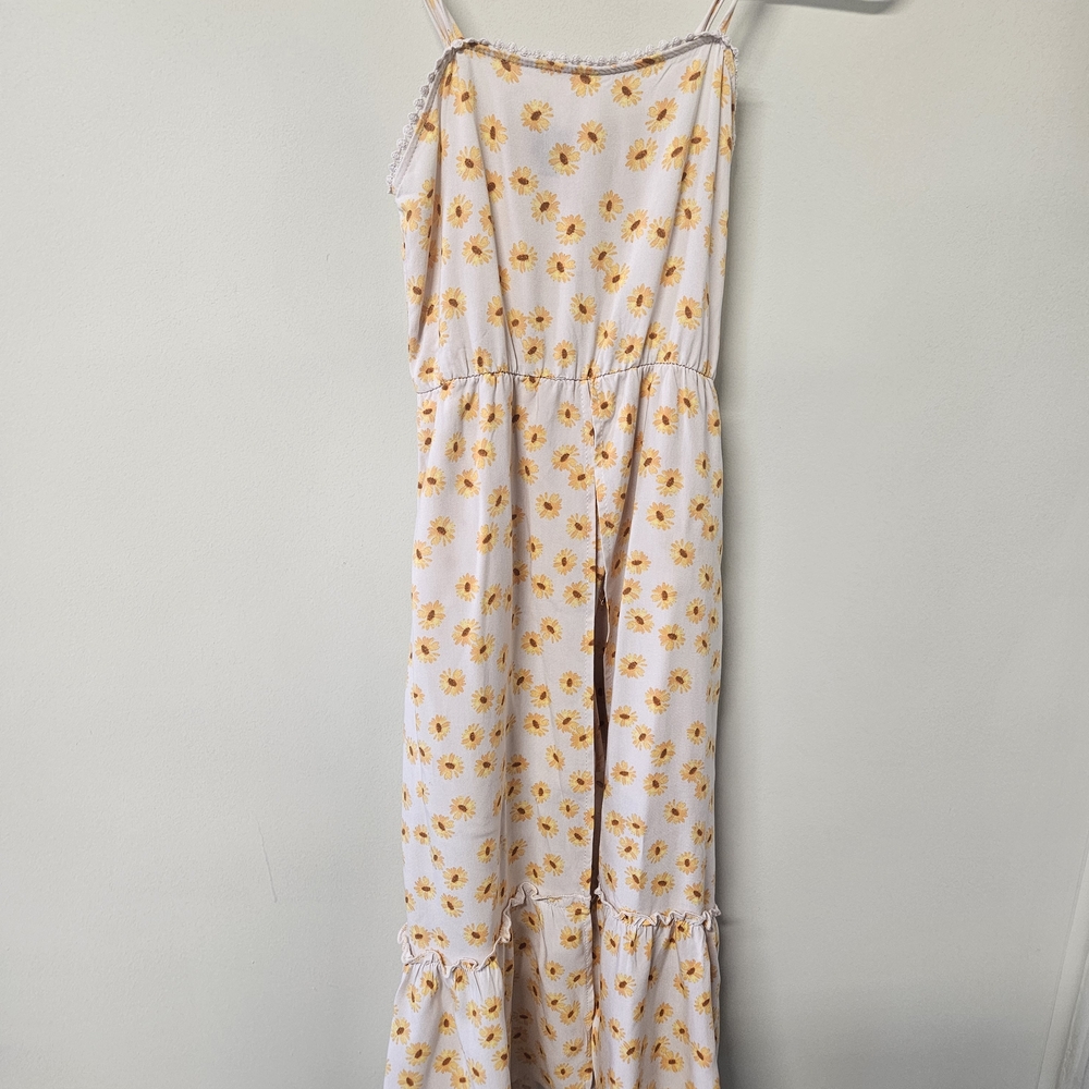 art class White and Yellow Sunflower Print Girls Jumpsuit